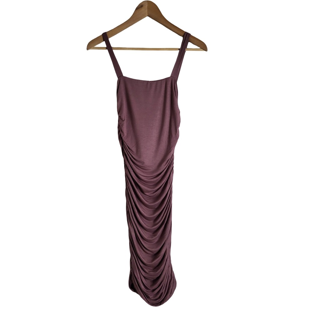 Fashion Nova Ruche To The Dance Floor Midi Dress Mocha Purple M Muted Romantic